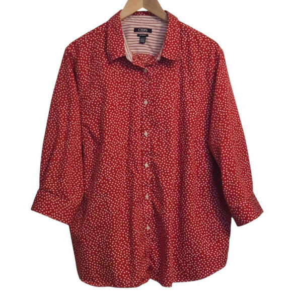 Chaps Tops - CHAPS Women’s 3X Plus Size Button Down Shirt Red White Polka Dot Blouse